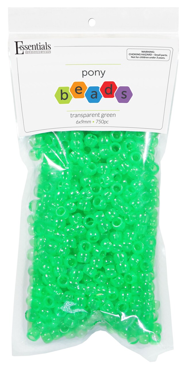 Essentials by Leisure Arts Pony Beads, 6x9mm, Transparent Green, 750pc – Bracelet Making Kit for Jewelry and Kandi Crafts – Bulk Craft Beads for Friendship Bracelets and DIY Projects